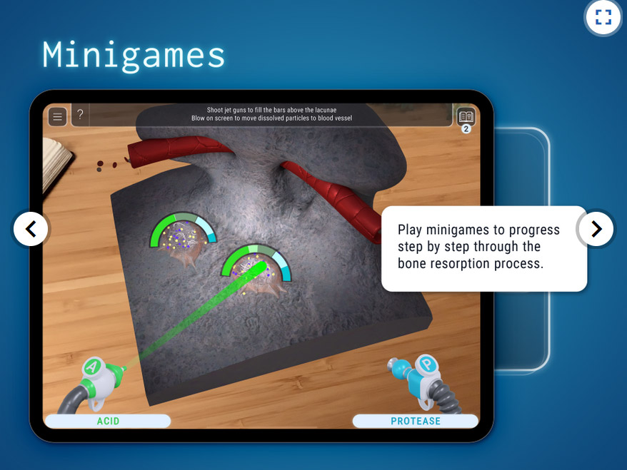 In der App kann man sich selbst mit kleinen Spielen aktiv an den Prozessen zwischen den Zellen beteiligen.