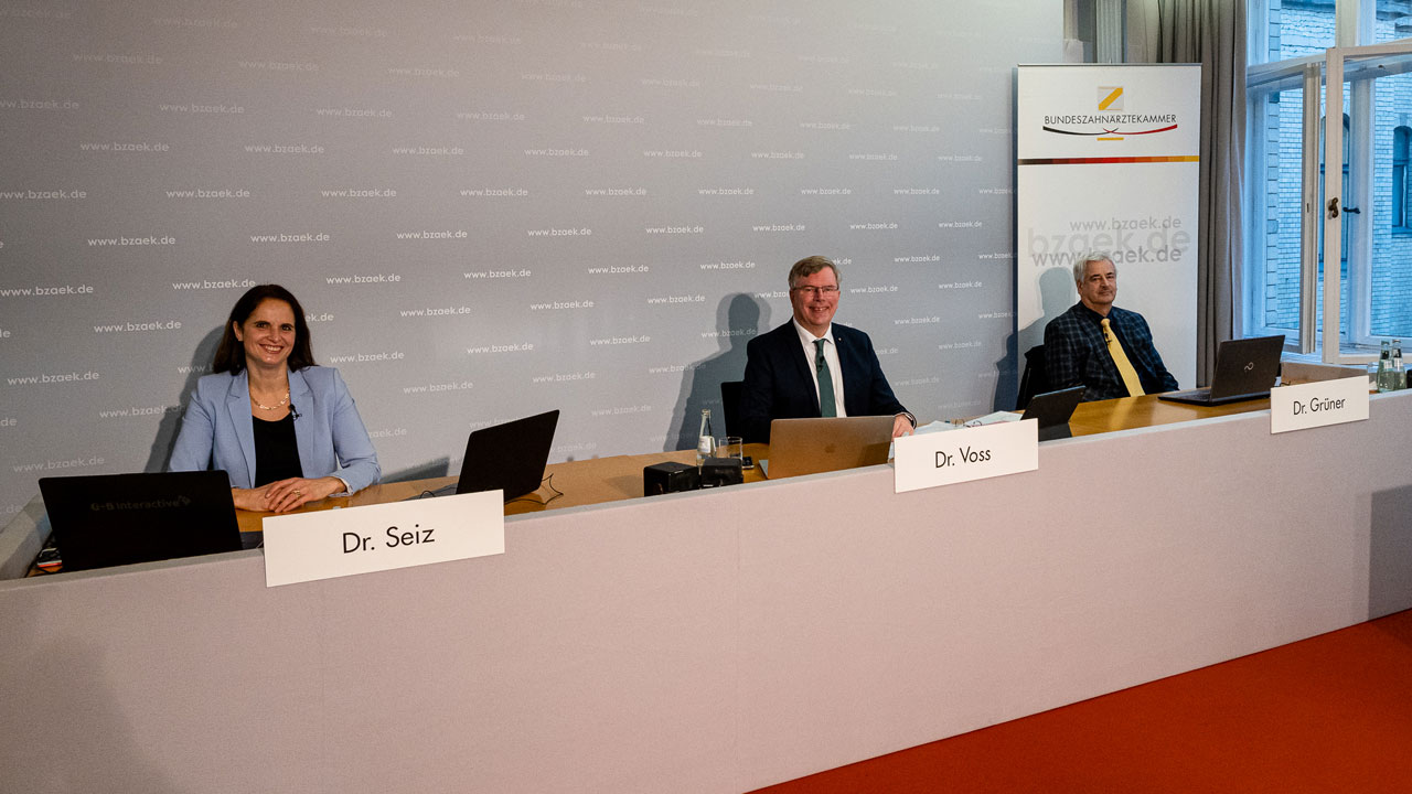 Die Versammlungsleitung am 19. Dezember 2020: Dr. Kai Voss (Mitte), Dr. Doris Seiz und Dr. Wolfgang Grüner 