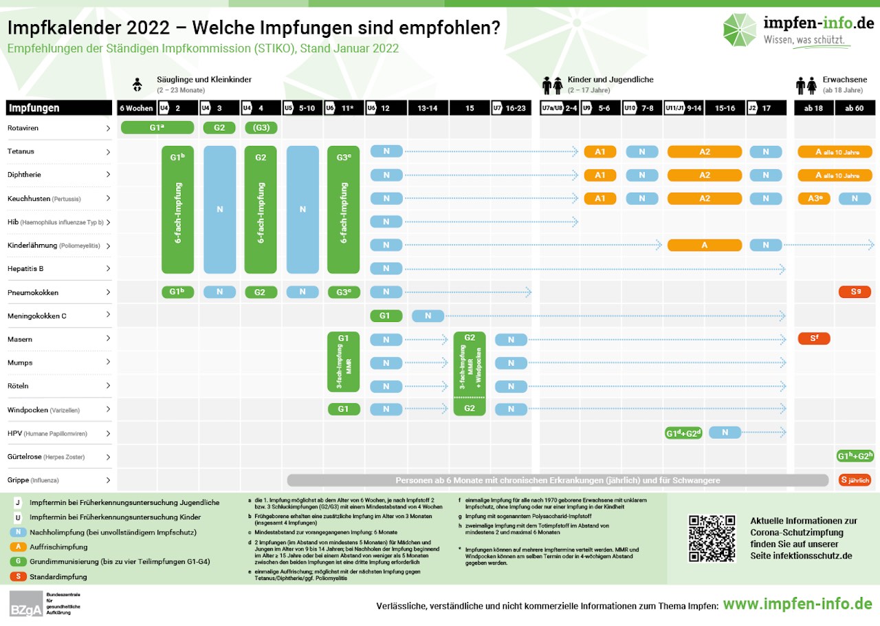 Der aktuelle Impfkalender der Ständigen Impfkommission (Stiko).